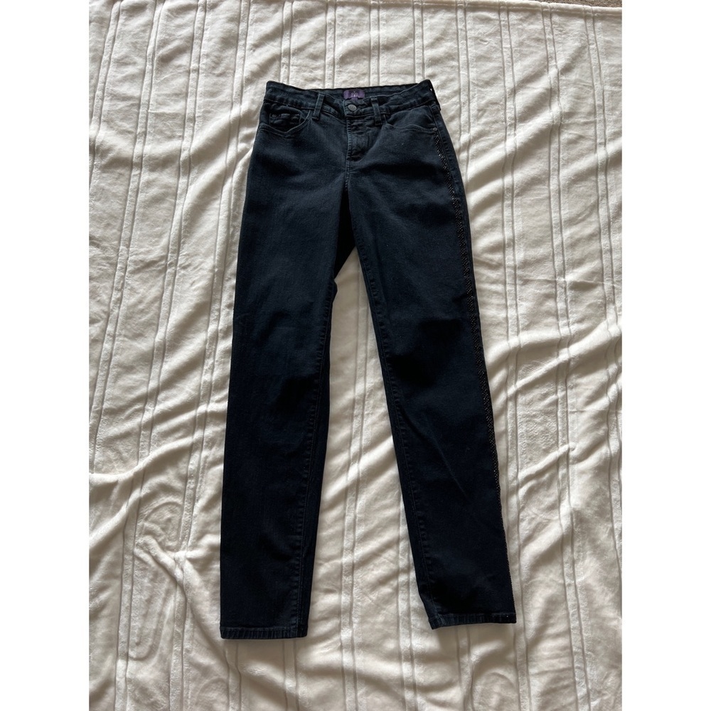 NYDJ BLACK RHINESTONE DENIM JEAN LEGGINGS - SIZE 2